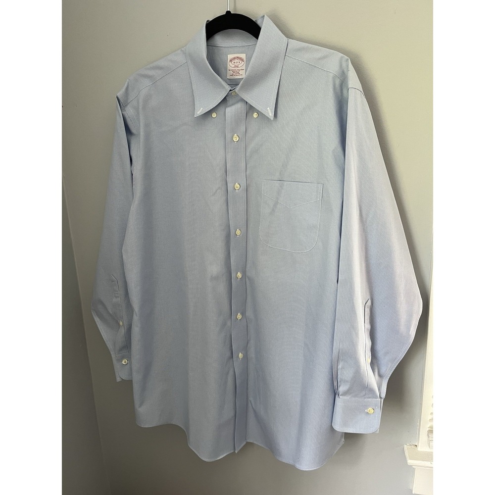 Brooks Brothers 346‎ Men's Button Down Shirt Blue and White Size 16-2/3 Cotton